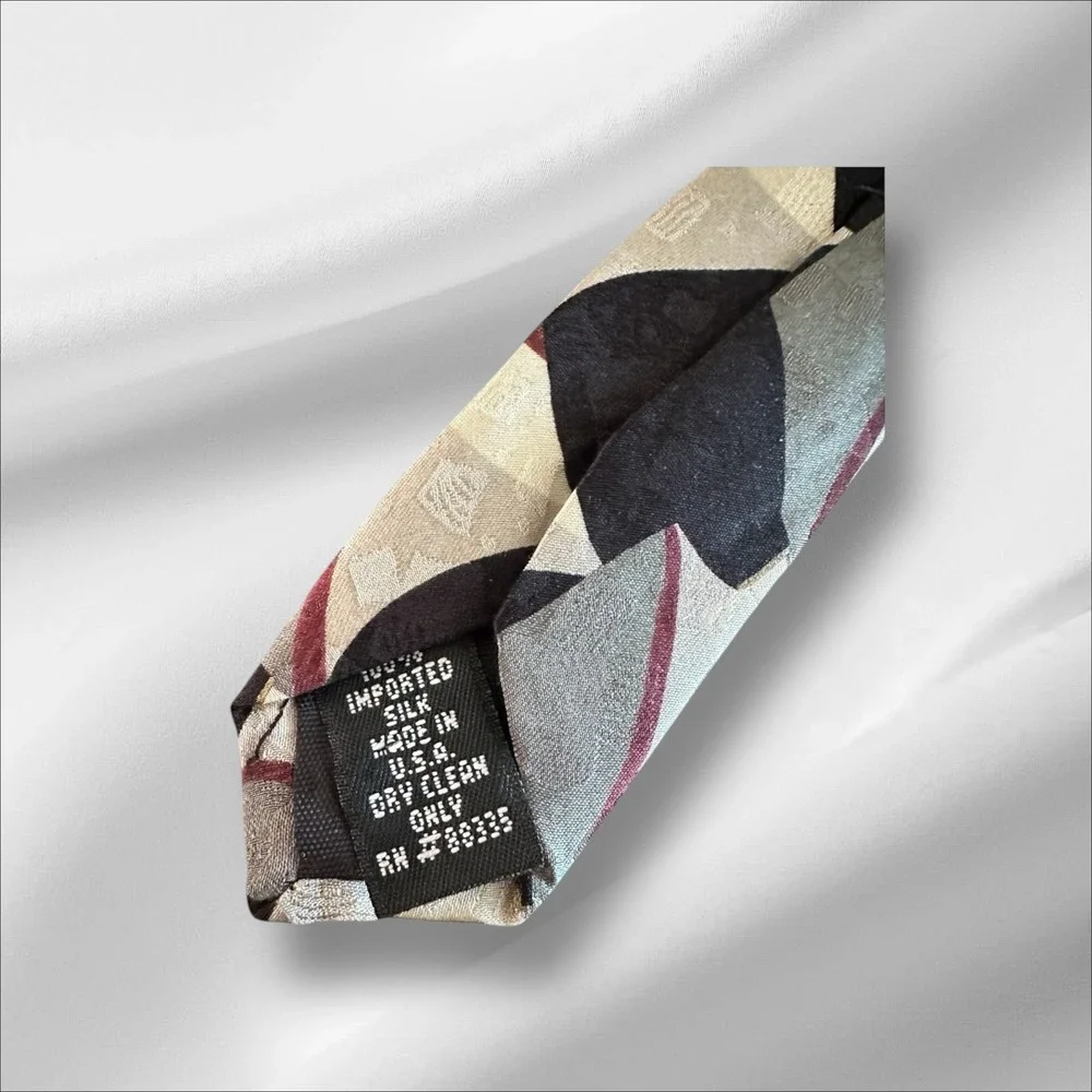 Ziggurat Mulberry‎ Neckwear Silk Black Red Gray Tan Tie Geometric Patterned